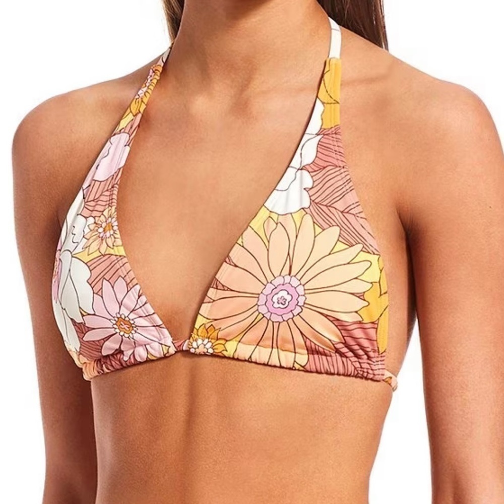 Honeybee Floral Two Way Convertible Bralette Halter Swim Top Size XL